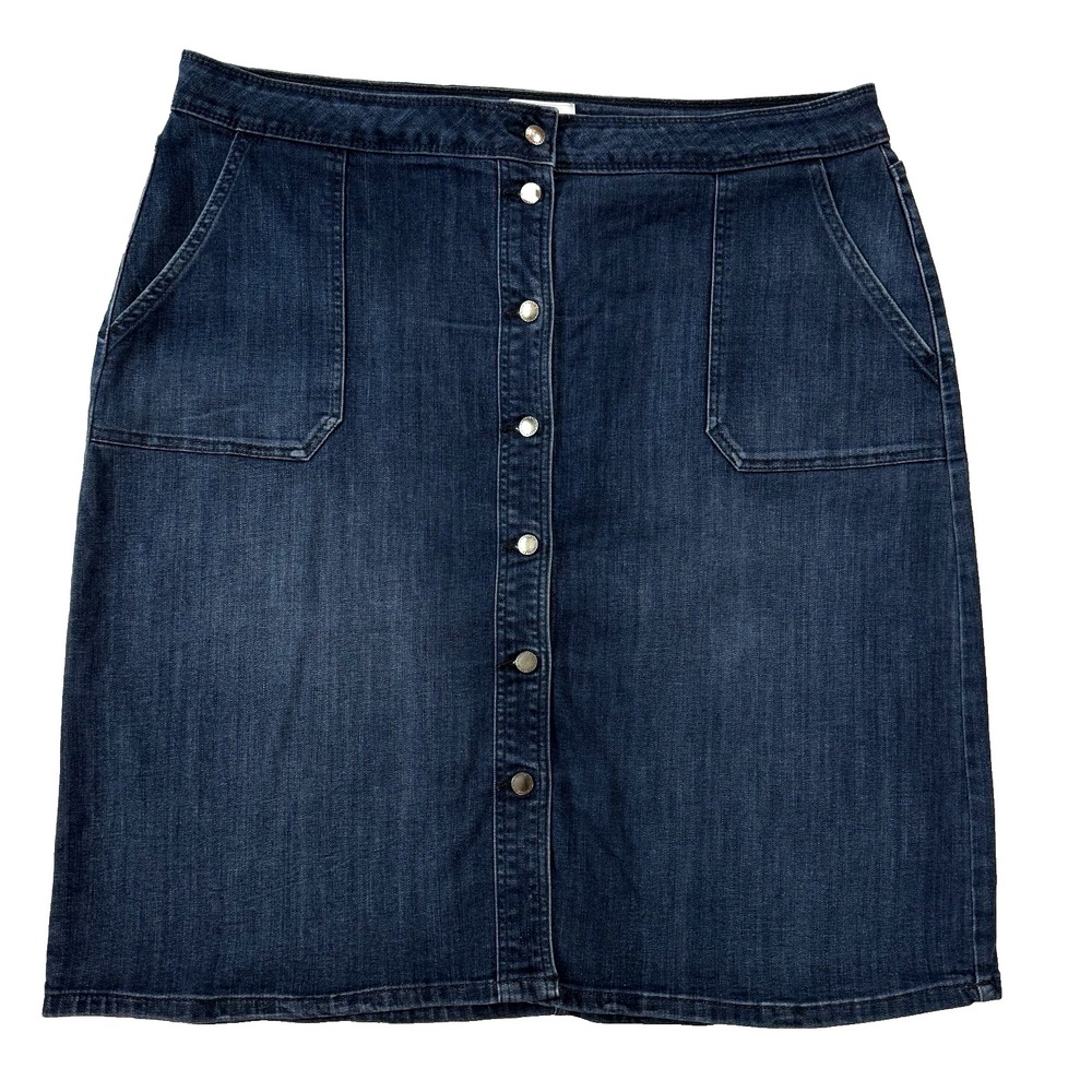 Button Front Fly Denim Blue Jean Skirt Women 18 XL Western Boho Preppy Straight